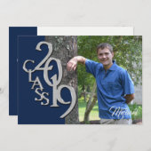 Klasse 2019 Foto Abschluss Blue Silver Einladung (Vorne/Hinten)