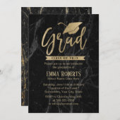 Klasse 2019 Graduation Party Black & Gold-Marmor Einladung (Vorne/Hinten)