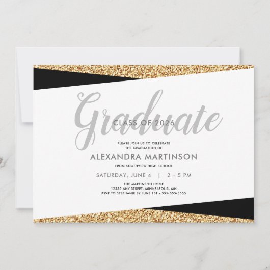 Klasse 2019 | Imitats Gold Glitzer Abschluss Einladung (Vorderseite)