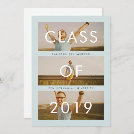 Klasse 2019 | Mint Three Foto Graduation Party Einladung (Vorne/Hinten)