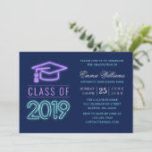 Klasse 2019 | Moderner Cooler Neon Blue Abschluss Einladung (Stehend Vorderseite)