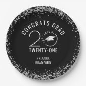 KLASSE 2021 Abschluss Silberner Glitzer Schwarz Pappteller (Vorderseite)