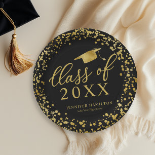 Klasse 2021 Elegantes Schwarz Gold Abiturfeier Pappteller