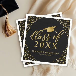 Klasse 2021 Elegantes Schwarz Gold Abiturfeier Serviette