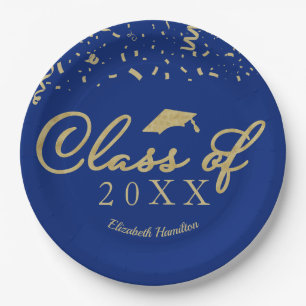 Klasse 2021 Goldschrift Abschlussfeier Blau Pappteller