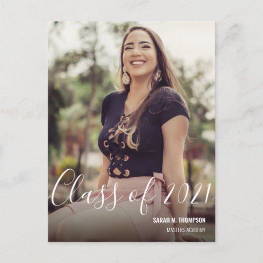 Klasse 2021 Name des Fotos für weibliche Hochschul Ankündigungspostkarte (Vorderseite)