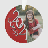 Klasse 2021 Rot und Silber mit Foto Ornament (Vorderseite)