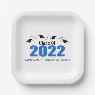 Klasse 2022 Abschlüsse und Diplome (blau) Pappteller
