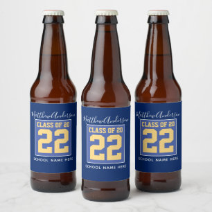 Klasse 2022 Elegant Royal Blue & Gold Abschluss Bierflaschenetikett