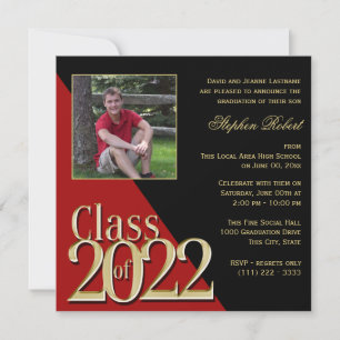 Klasse 2022 Gold Grad Rot und Schwarz mit Foto I Einladung