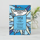 Klasse 2022 Graduation Party Comic Fun Blue Einladung (Stehend Vorderseite)