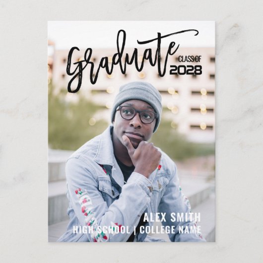 Klasse 2022 Moderner Foto-Abschluss für Pinselstri Einladungspostkarte (Vorderseite)