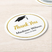 Klasse 2022 Schwarz-weiß und Gold Grad Vielen Dank Runder Pappuntersetzer (Angewinkelt)