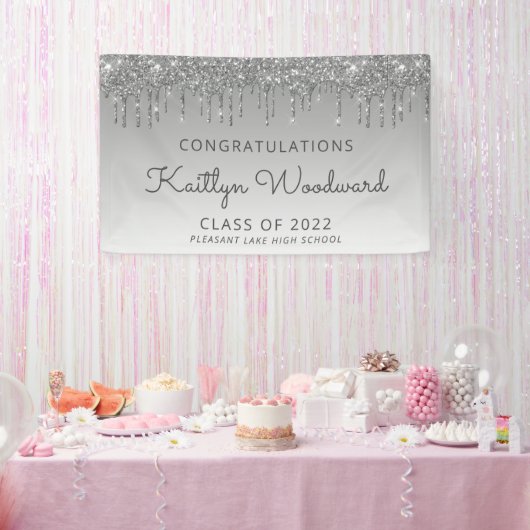 Klasse 2022 Silver Glitzer Tropfen Abschluss Banner (Party)