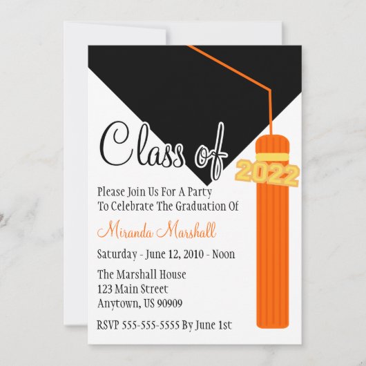 Klasse 2022 Tassel Abschluss Invite (Orange) Einladung (Vorderseite)