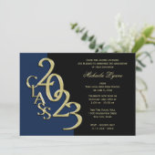 Klasse 2023 Abschluss Blue und Gold Einladung (Stehend Vorderseite)