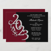 Klasse 2023 Abschluss Burgund und Silber Einladung (Vorne/Hinten)