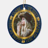 Klasse 2023 Abschluss Foto Dk Blue | Gold Keramik Ornament (Links)