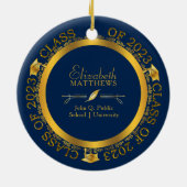 Klasse 2023 Abschluss Foto Dk Blue | Gold Keramik Ornament (Hinten)