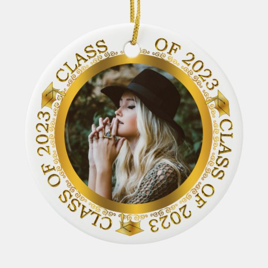 Klasse 2023 Abschluss Foto White | Gold Keramik Ornament (Vorne)