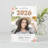 Klasse 2023 Abschluss Rose Gold Ballon Floral Ankündigung (Stehend Vorderseite)