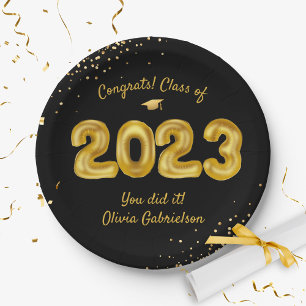 Klasse 2023 Ballon, Black Gold Graduation Party Pappteller