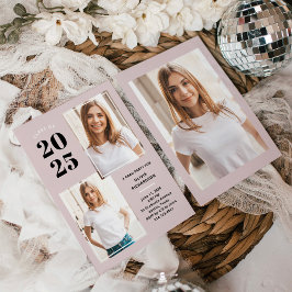 Klasse 2023 | Drei Foto Rosa Grad Party Einladung