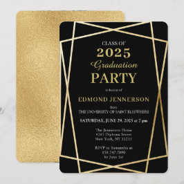 Klasse 2023 Elegant Black Gold Geometric Einladung