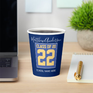 Klasse 2023 Elegant Royal Blue & Gold Abschluss Pappbecher