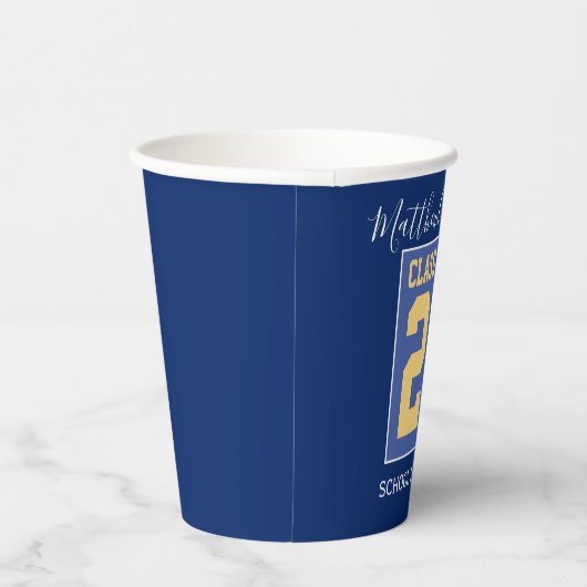 Klasse 2023 Elegant Royal Blue & Gold Abschluss Pappbecher (Rechts)
