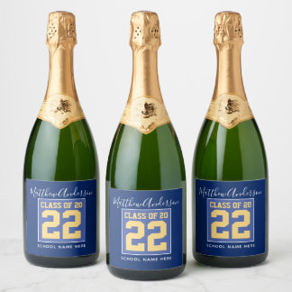 Klasse 2023 Elegant Royal Blue & Gold Abschluss Schaumweinetikett