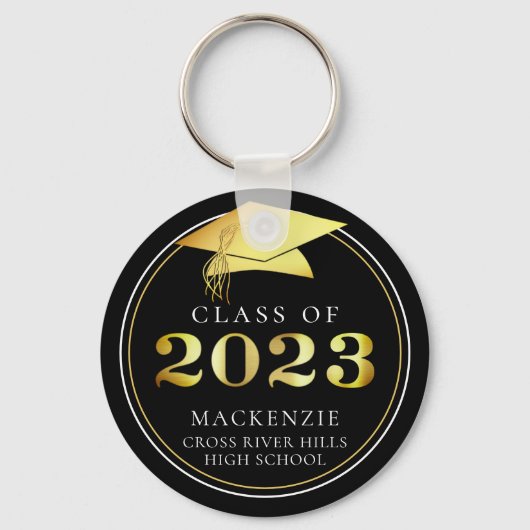 Klasse 2023 Elegantes Schwarzes Gold Personalisier Schlüsselanhänger (Vorderseite)