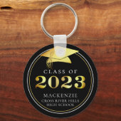 Klasse 2023 Elegantes Schwarzes Gold Personalisier Schlüsselanhänger (Vorderseite)