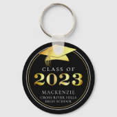 Klasse 2023 Elegantes Schwarzes Gold Personalisier Schlüsselanhänger (Rückseite)