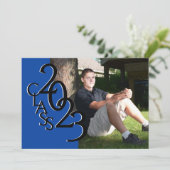 Klasse 2023 Foto Abschluss Blau und Schwarz Einladung (Stehend Vorderseite)