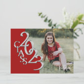 Klasse 2023 Foto Abschluss Red Silver Invitati Einladung (Stehend Vorderseite)