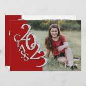 Klasse 2023 Foto Abschluss Red Silver Invitati Einladung (Vorne/Hinten)