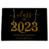 Klasse 2023 Goldenes Drehbuch auf schwarzem Abschl Große Geschenktüte (Vorderseite)