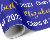 Klasse 2023 Graduate's Name Dark Blue White Gold Geschenkpapier (Rolleneckpunkt)