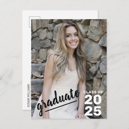 Klasse 2023 Moderner Foto High School Abschluss Ankündigungspostkarte (Vorne/Hinten)