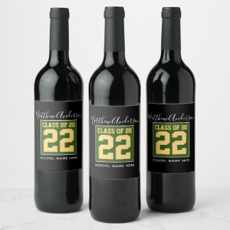 Klasse 2023 Moderner Green Black & Gold Abschluss Weinetikett