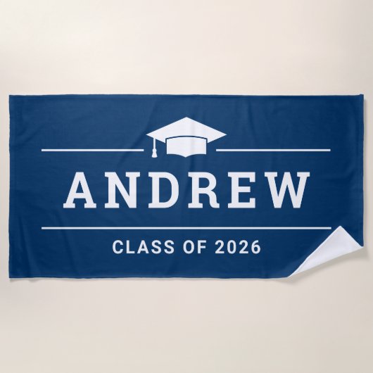 Klasse 2023 Navy Blue Personalisiert Graduate Name Strandtuch (Vorderseite)