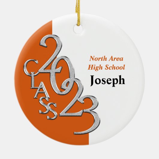 Klasse 2023 Orange- und Silver Graduate Foto Keramikornament (Hinten)