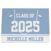 Klasse 2023 und Name auf Baby Blue und White Große Geschenktüte (Vorderseite)