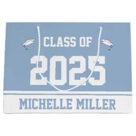Klasse 2023 und Name auf Baby Blue und White Große Geschenktüte