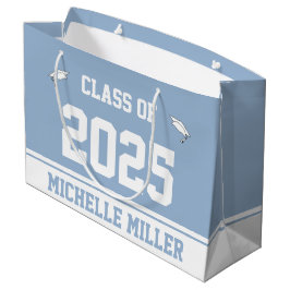Klasse 2023 und Name auf Baby Blue und White Große Geschenktüte