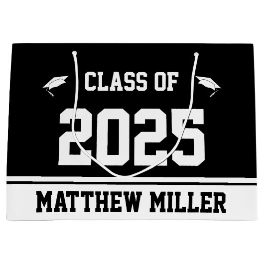 Klasse 2023 und Name auf Schwarz-Weiß-Vorlage Große Geschenktüte (Vorderseite)