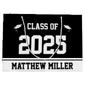 Klasse 2023 und Name auf Schwarz-Weiß-Vorlage Große Geschenktüte (Rückseite)