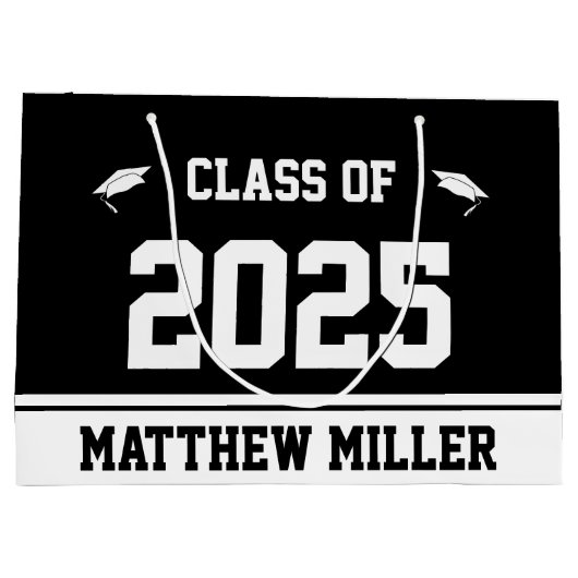 Klasse 2023 und Name auf Schwarz-Weiß-Vorlage Große Geschenktüte (Rückseite)