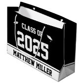 Klasse 2023 und Name auf Schwarz-Weiß-Vorlage Große Geschenktüte (Vorderseite Schrägansicht)